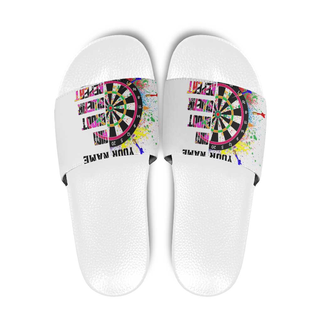 Colorful Dartboard and Splatter Paint Darts Slide Sandals Personalized Motivational Quote TS04