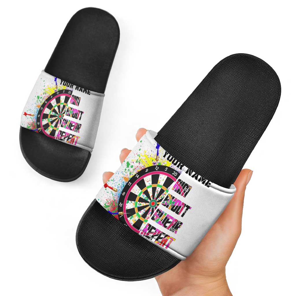 Colorful Dartboard and Splatter Paint Darts Slide Sandals Personalized Motivational Quote TS04