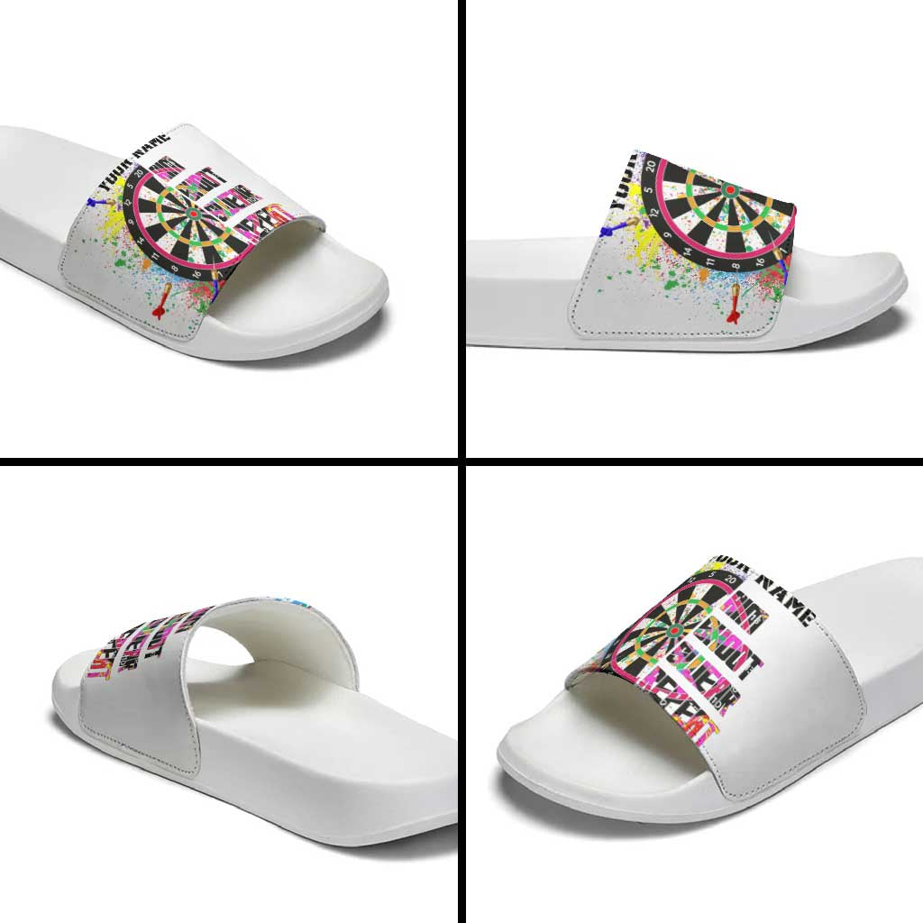 Colorful Dartboard and Splatter Paint Darts Slide Sandals Personalized Motivational Quote TS04