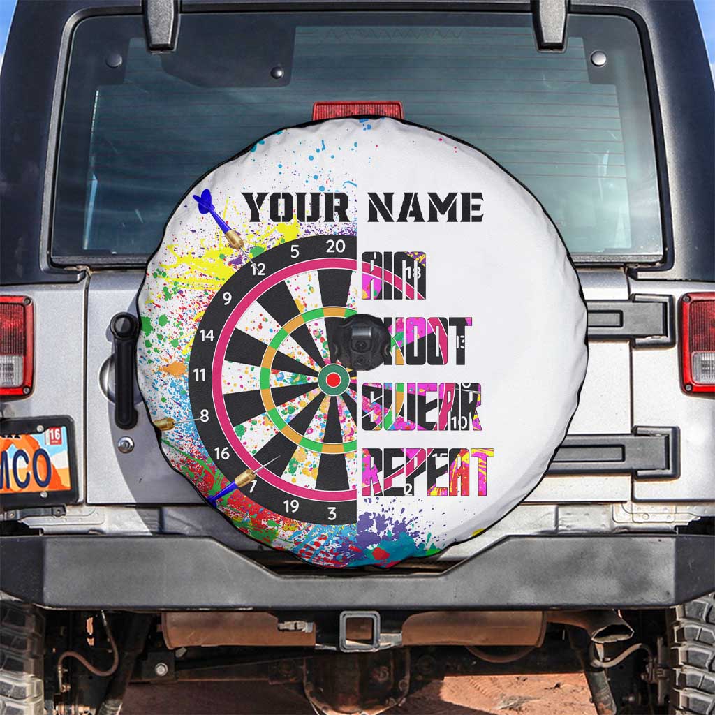 Colorful Dartboard and Splatter Paint Darts Spare Tire Cover Personalized Motivational Quote TS04