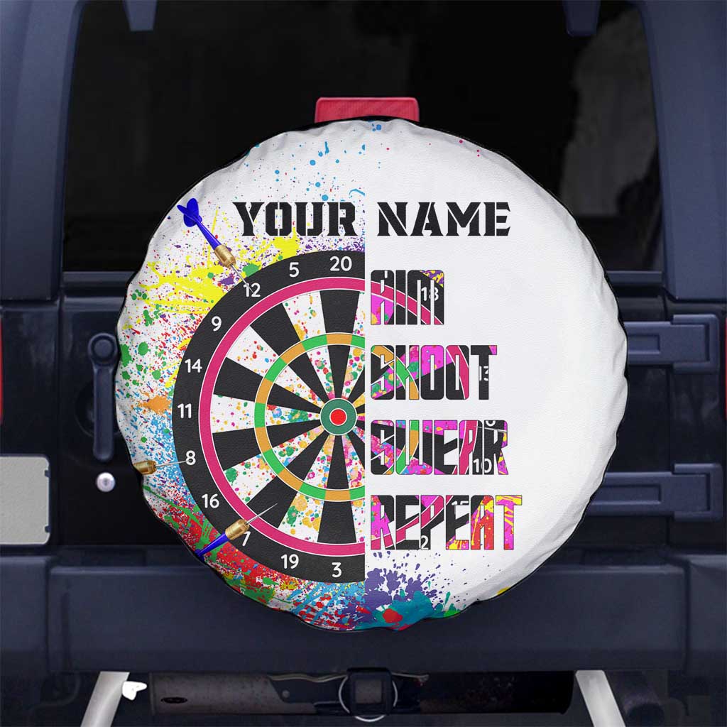 Colorful Dartboard and Splatter Paint Darts Spare Tire Cover Personalized Motivational Quote TS04