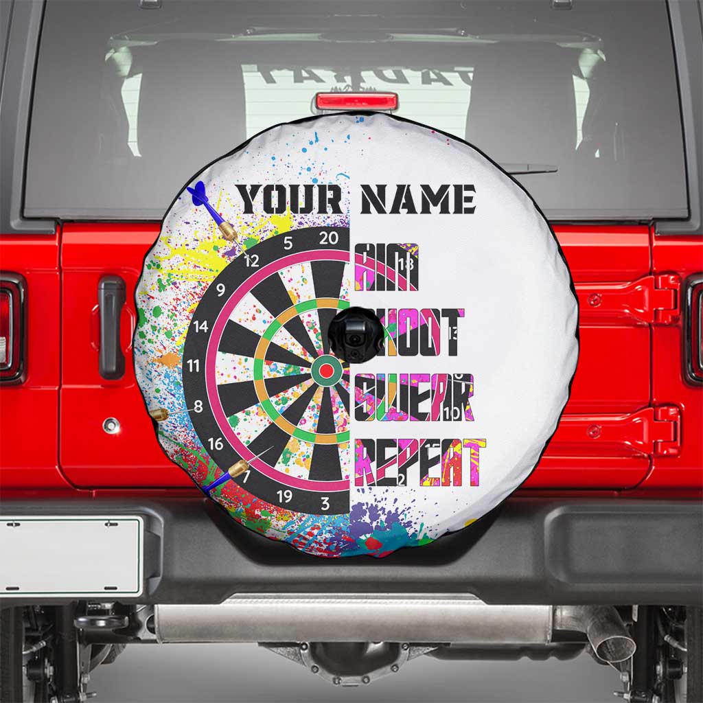 Colorful Dartboard and Splatter Paint Darts Spare Tire Cover Personalized Motivational Quote TS04
