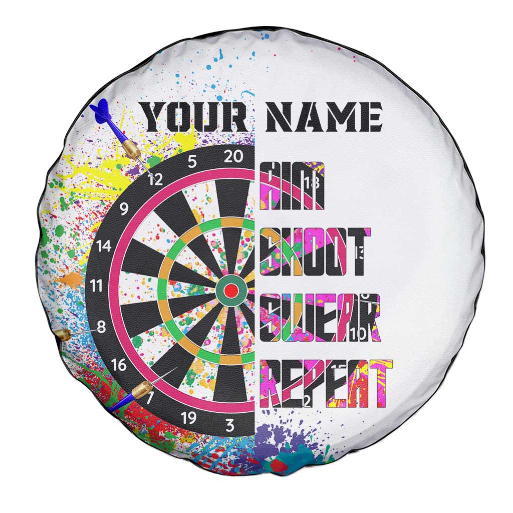 Colorful Dartboard and Splatter Paint Darts Spare Tire Cover Personalized Motivational Quote TS04