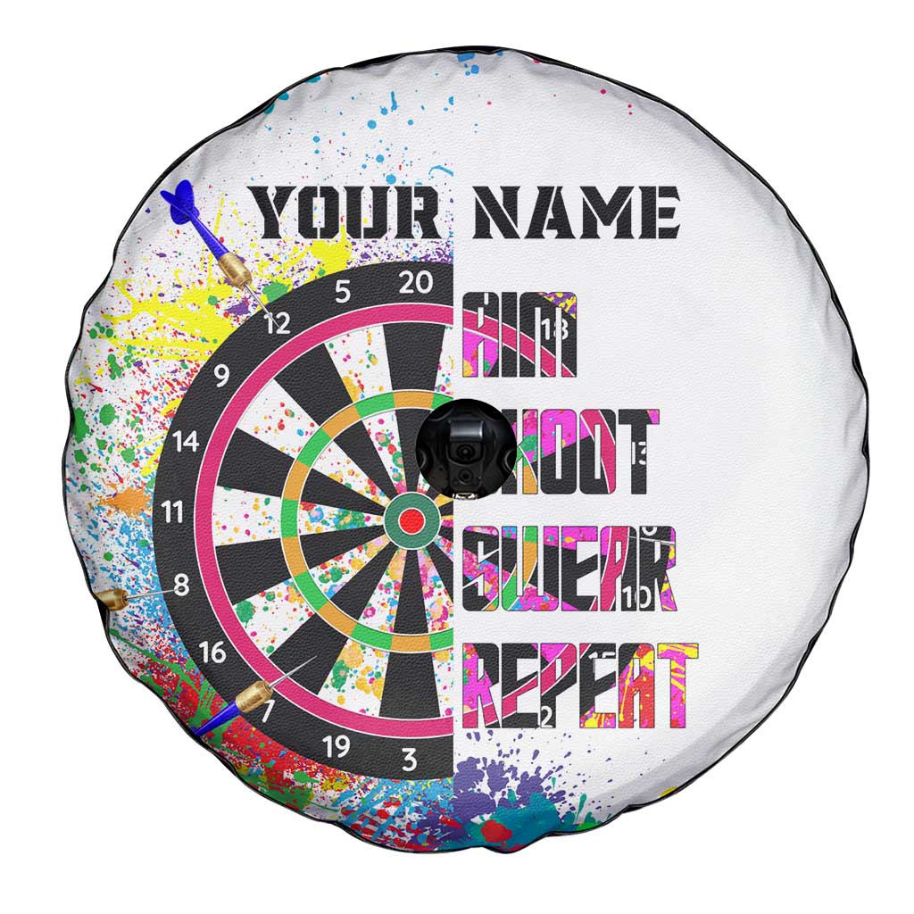 Colorful Dartboard and Splatter Paint Darts Spare Tire Cover Personalized Motivational Quote TS04