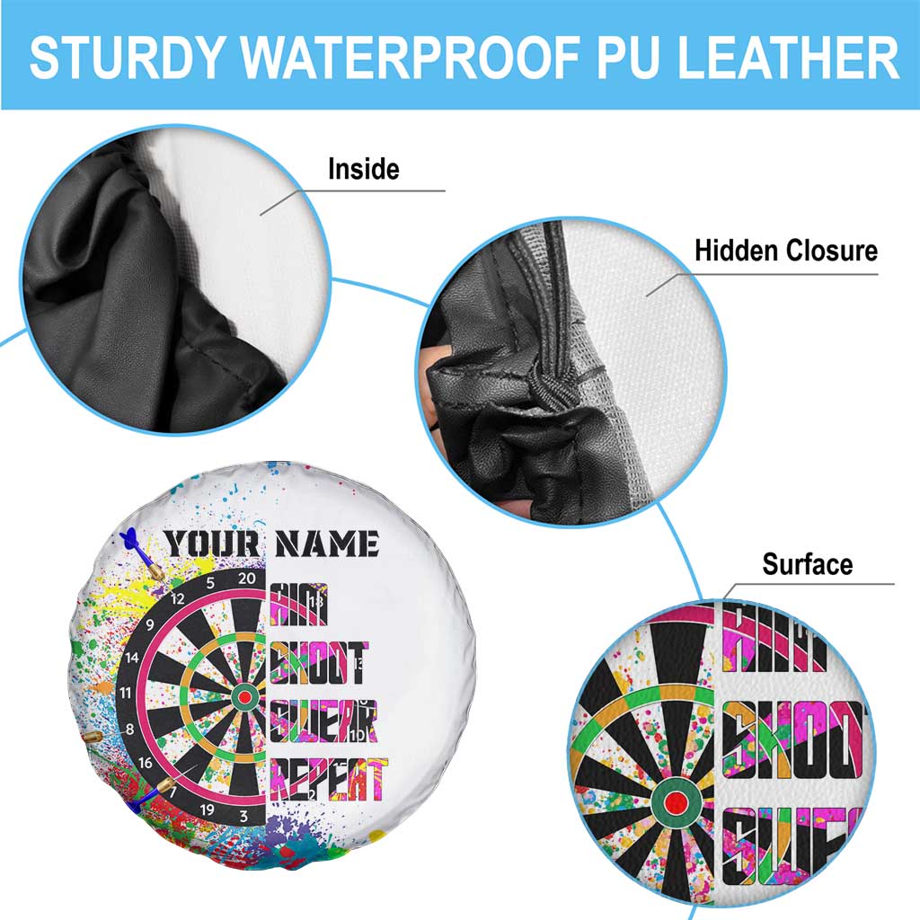 Colorful Dartboard and Splatter Paint Darts Spare Tire Cover Personalized Motivational Quote TS04
