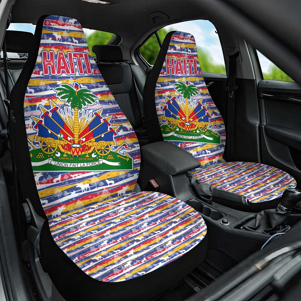 Haiti Christmas Car Seat Cover with Blue Red Yellow Xmas Santa Sleigh and Coat of Arms TS04