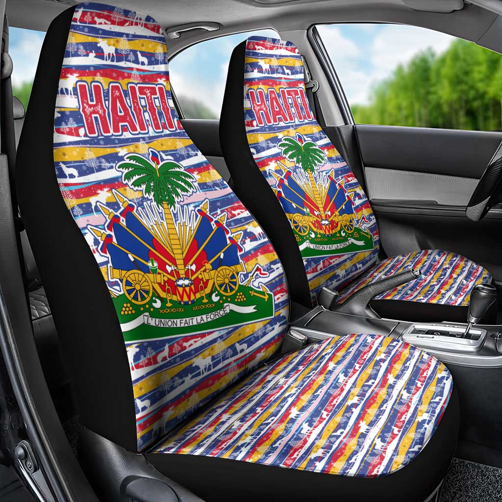 Haiti Christmas Car Seat Cover with Blue Red Yellow Xmas Santa Sleigh and Coat of Arms TS04