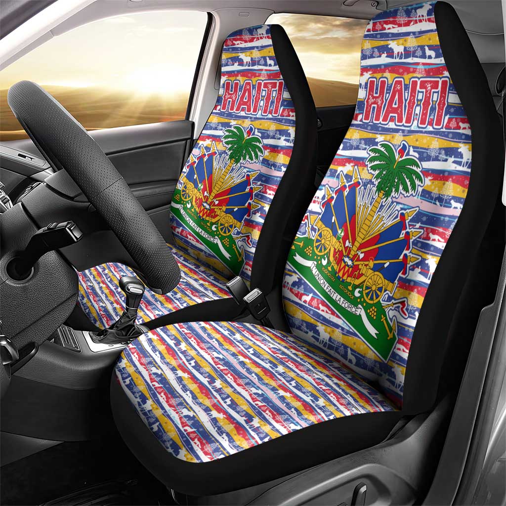 Haiti Christmas Car Seat Cover with Blue Red Yellow Xmas Santa Sleigh and Coat of Arms TS04