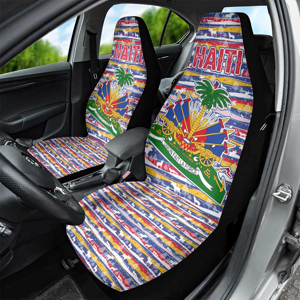 Haiti Christmas Car Seat Cover with Blue Red Yellow Xmas Santa Sleigh and Coat of Arms TS04