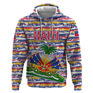 Haiti Christmas Hoodie with Blue Red Yellow Xmas Santa Sleigh and Coat of Arms TS04
