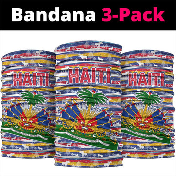 Haiti Christmas Neck Gaiter with Blue Red Yellow Xmas Santa Sleigh and Coat of Arms TS04