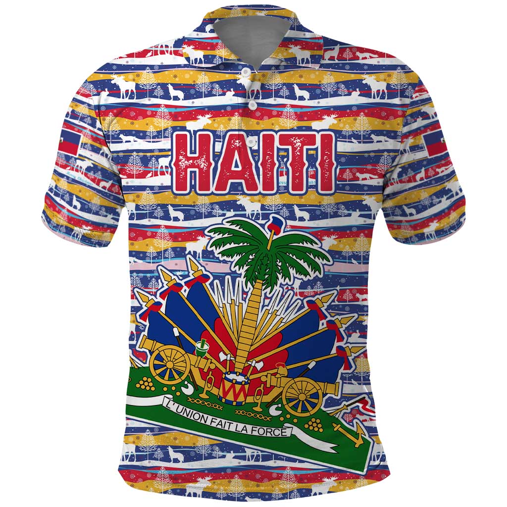 Haiti Christmas Polo Shirt with Blue Red Yellow Xmas Santa Sleigh and Coat of Arms TS04