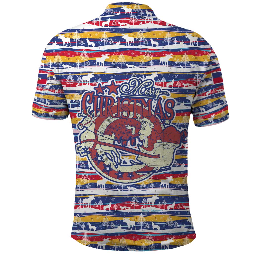 Haiti Christmas Polo Shirt with Blue Red Yellow Xmas Santa Sleigh and Coat of Arms TS04