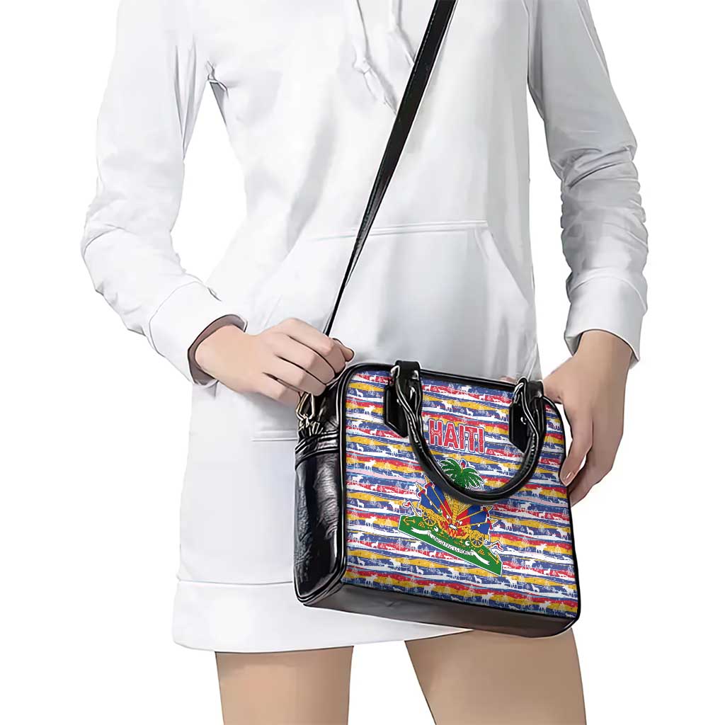 Haiti Christmas Shoulder Handbag with Blue Red Yellow Xmas Santa Sleigh and Coat of Arms TS04