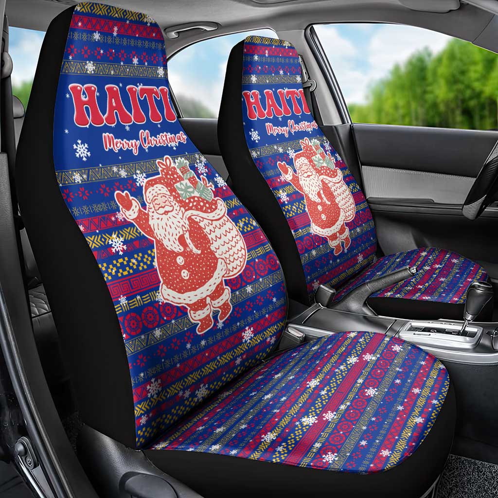 Haiti Christmas Car Seat Cover with Blue Red Xmas Santa Snowflake and Map TS04