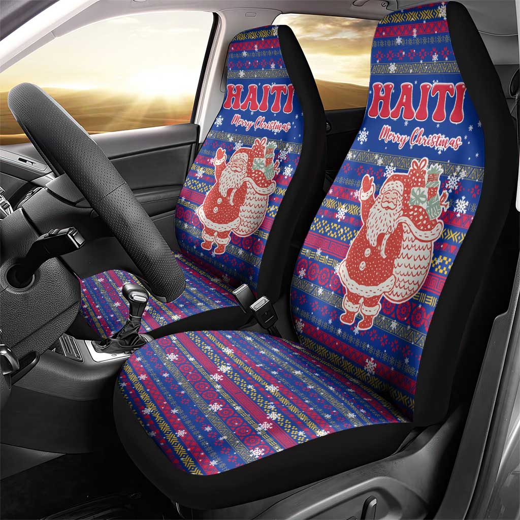 Haiti Christmas Car Seat Cover with Blue Red Xmas Santa Snowflake and Map TS04