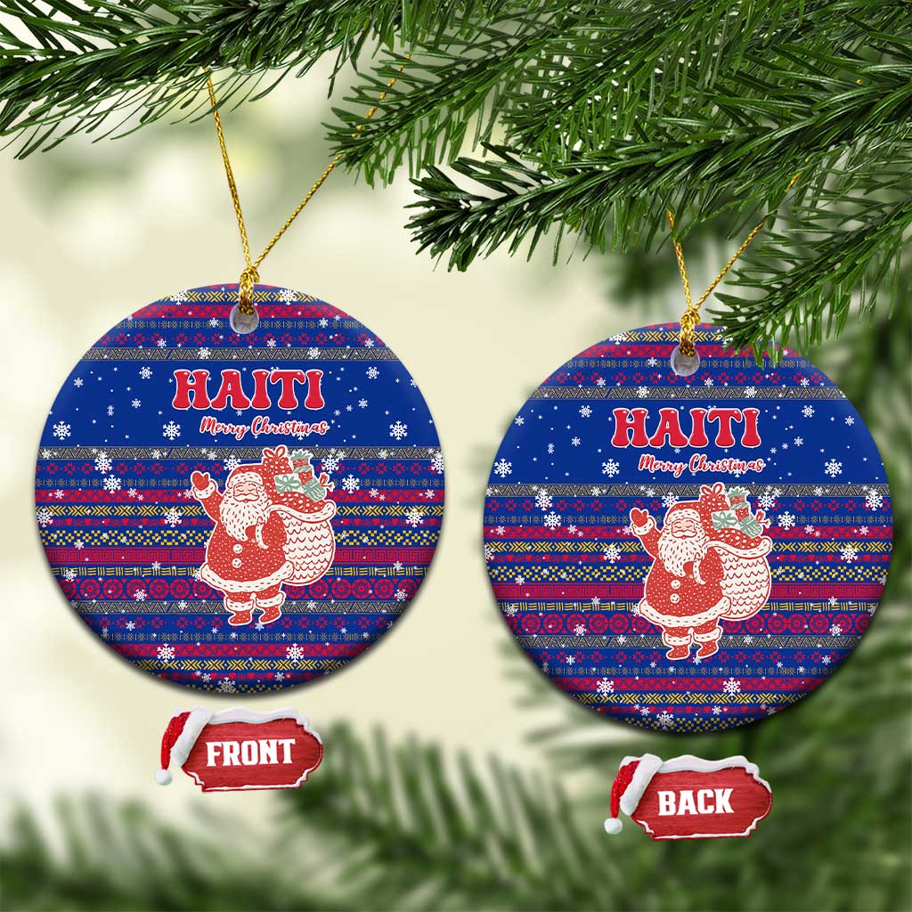 Haiti Christmas Ceramic Ornament with Blue Red Xmas Santa Snowflake and Map TS04