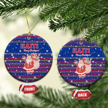 Haiti Christmas Ceramic Ornament with Blue Red Xmas Santa Snowflake and Map TS04