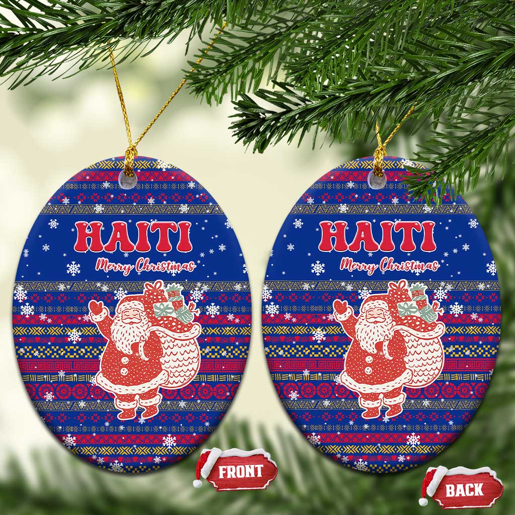 Haiti Christmas Ceramic Ornament with Blue Red Xmas Santa Snowflake and Map TS04