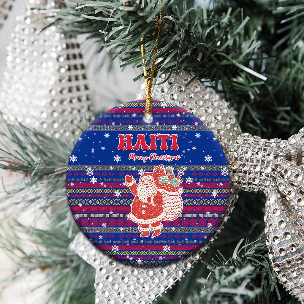 Haiti Christmas Ceramic Ornament with Blue Red Xmas Santa Snowflake and Map TS04