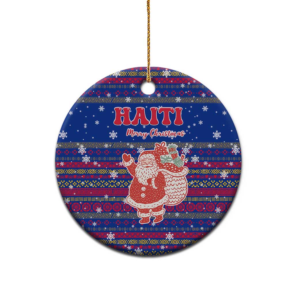 Haiti Christmas Ceramic Ornament with Blue Red Xmas Santa Snowflake and Map TS04