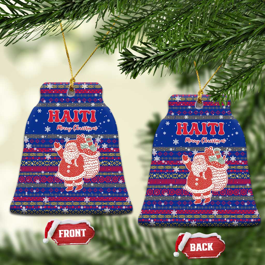 Haiti Christmas Ceramic Ornament with Blue Red Xmas Santa Snowflake and Map TS04