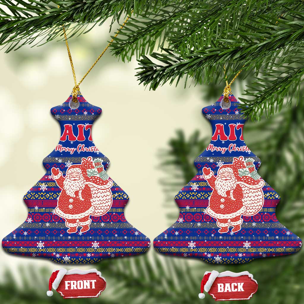 Haiti Christmas Ceramic Ornament with Blue Red Xmas Santa Snowflake and Map TS04