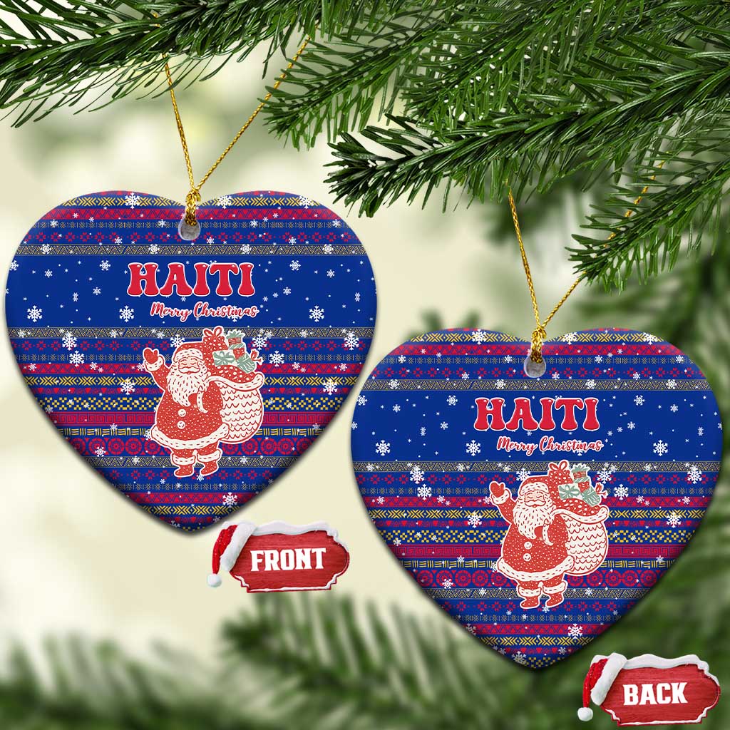 Haiti Christmas Ceramic Ornament with Blue Red Xmas Santa Snowflake and Map TS04