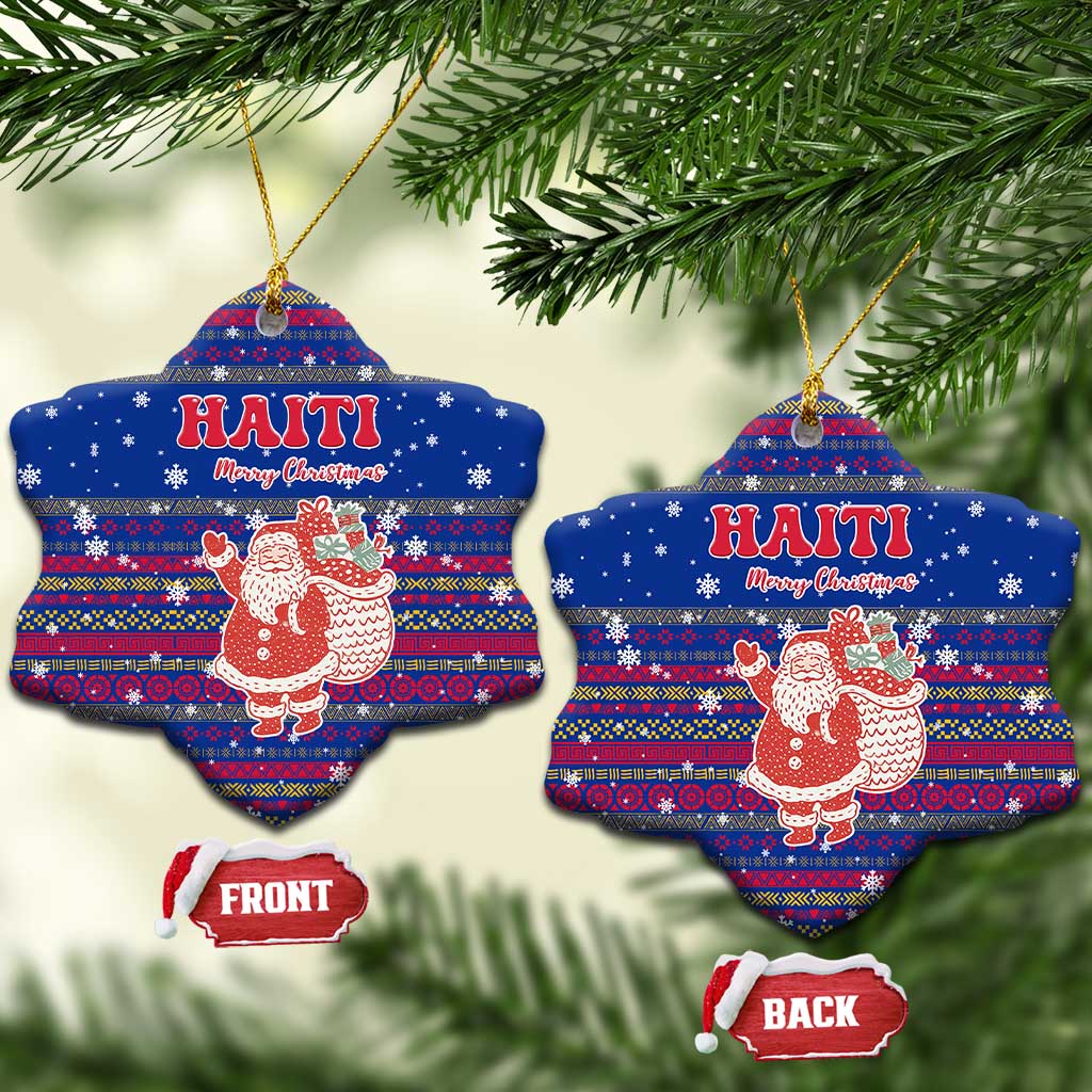 Haiti Christmas Ceramic Ornament with Blue Red Xmas Santa Snowflake and Map TS04