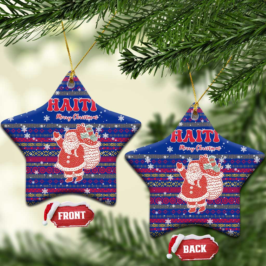 Haiti Christmas Ceramic Ornament with Blue Red Xmas Santa Snowflake and Map TS04