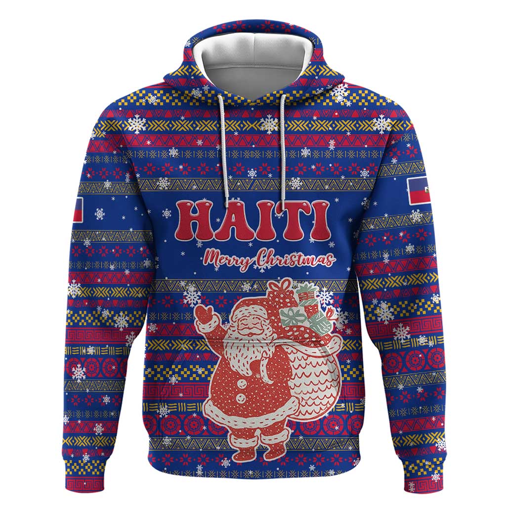 Haiti Christmas Hoodie with Blue Red Xmas Santa Snowflake and Map TS04