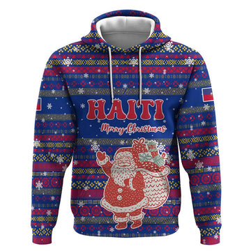Haiti Christmas Hoodie with Blue Red Xmas Santa Snowflake and Map TS04