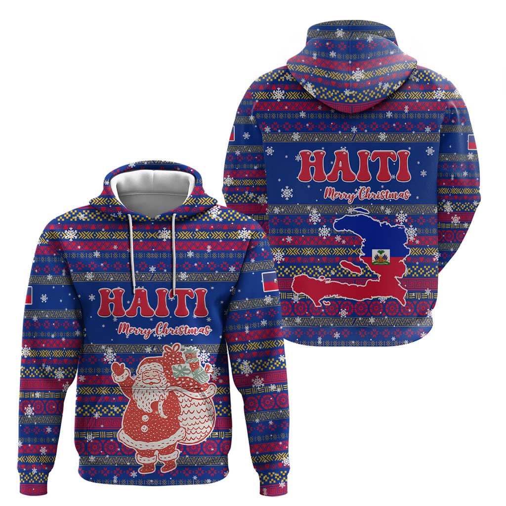 Haiti Christmas Hoodie with Blue Red Xmas Santa Snowflake and Map TS04