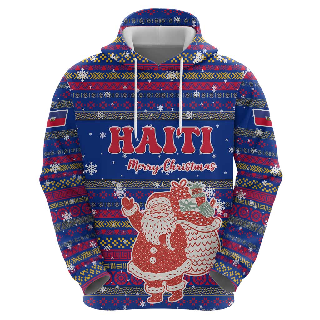 Haiti Christmas Hoodie with Blue Red Xmas Santa Snowflake and Map TS04