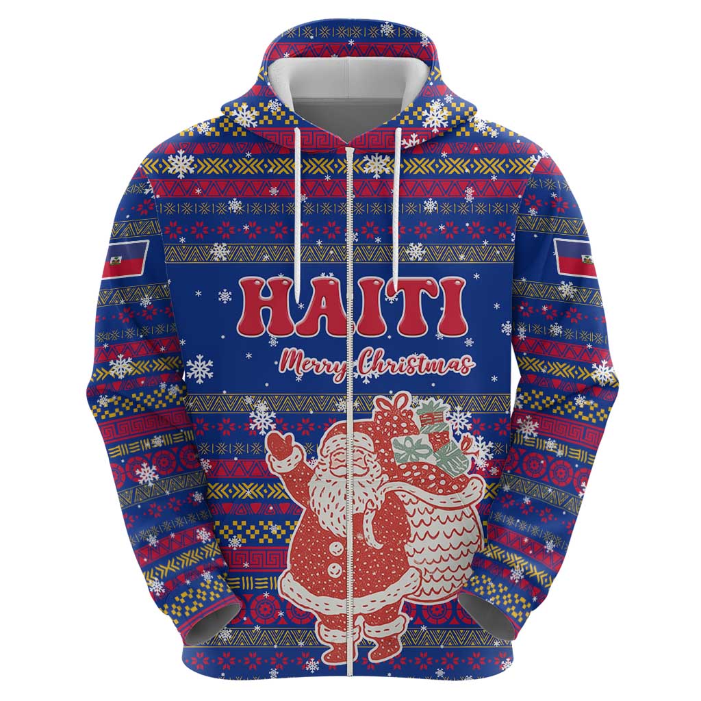 Haiti Christmas Hoodie with Blue Red Xmas Santa Snowflake and Map TS04