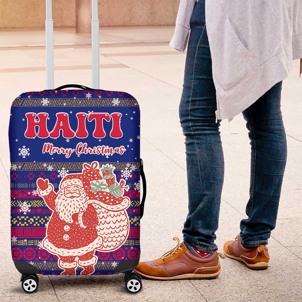 Haiti Christmas Luggage Cover with Blue Red Xmas Santa Snowflake and Map TS04