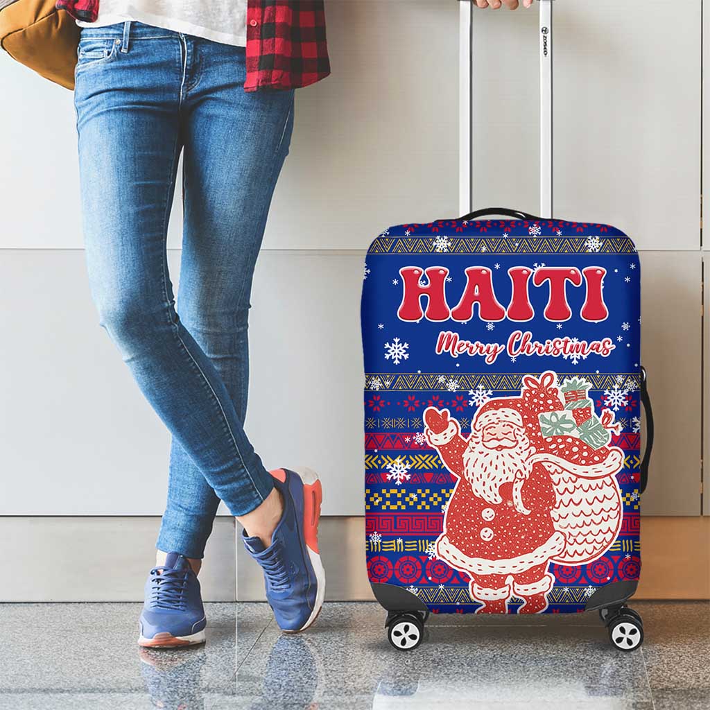 Haiti Christmas Luggage Cover with Blue Red Xmas Santa Snowflake and Map TS04