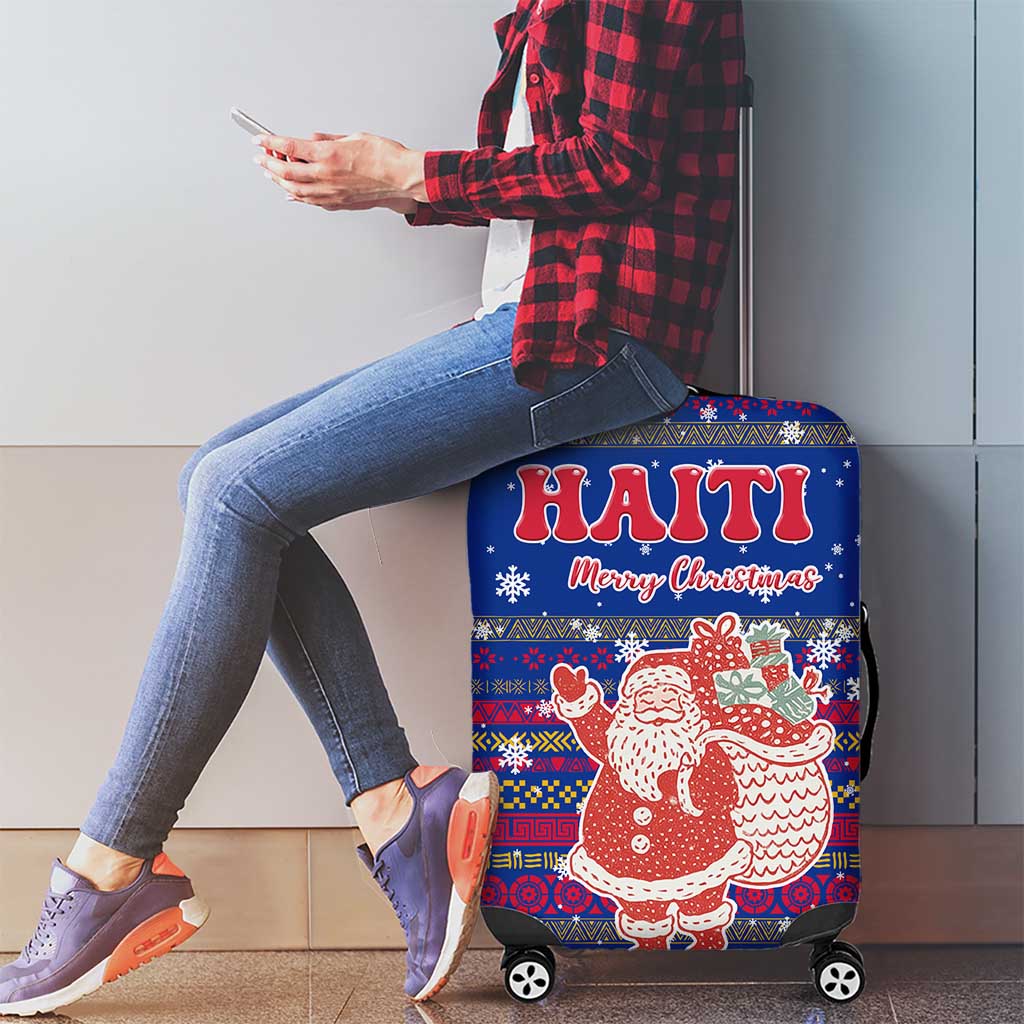 Haiti Christmas Luggage Cover with Blue Red Xmas Santa Snowflake and Map TS04