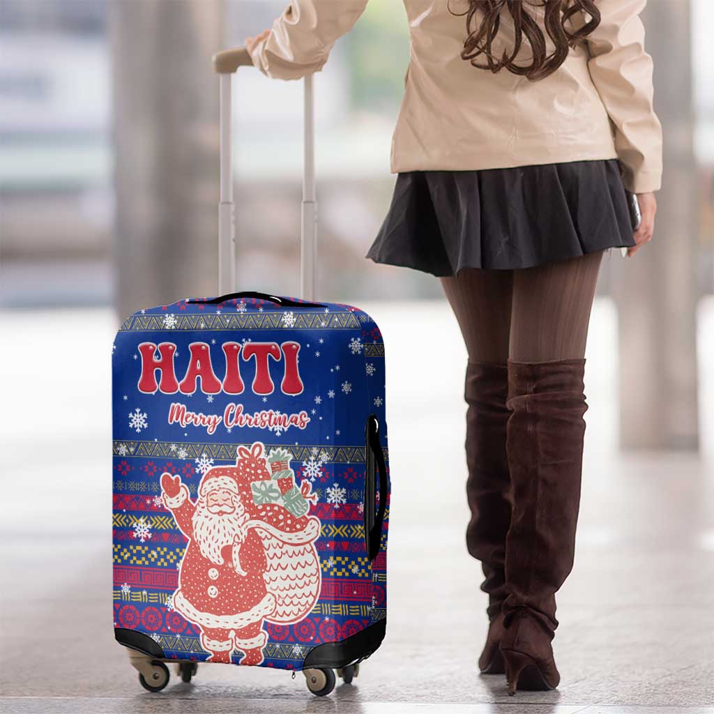 Haiti Christmas Luggage Cover with Blue Red Xmas Santa Snowflake and Map TS04