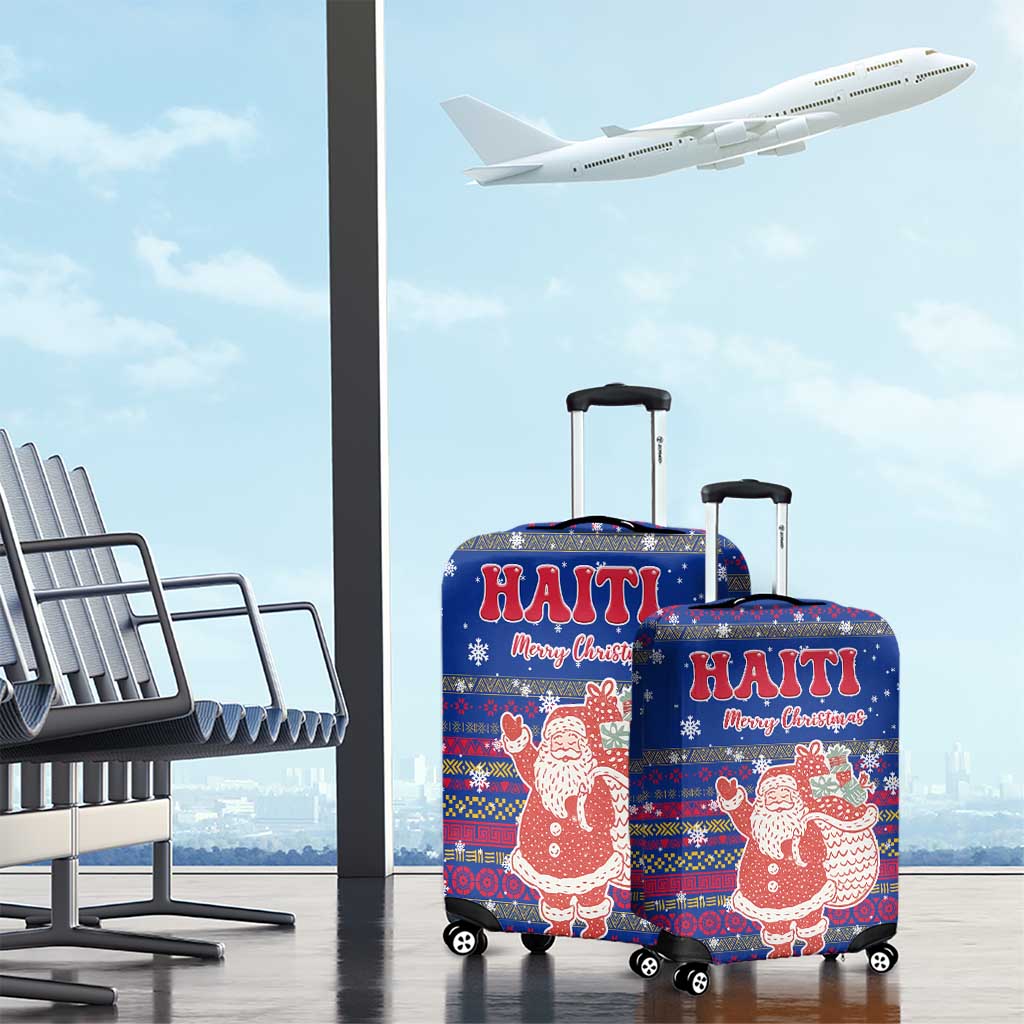 Haiti Christmas Luggage Cover with Blue Red Xmas Santa Snowflake and Map TS04