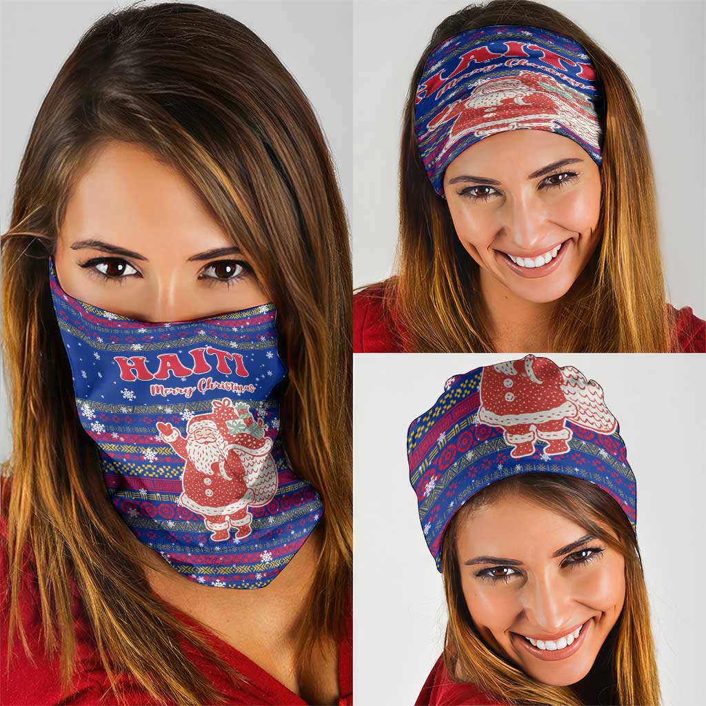 Haiti Christmas Neck Gaiter with Blue Red Xmas Santa Snowflake and Map TS04