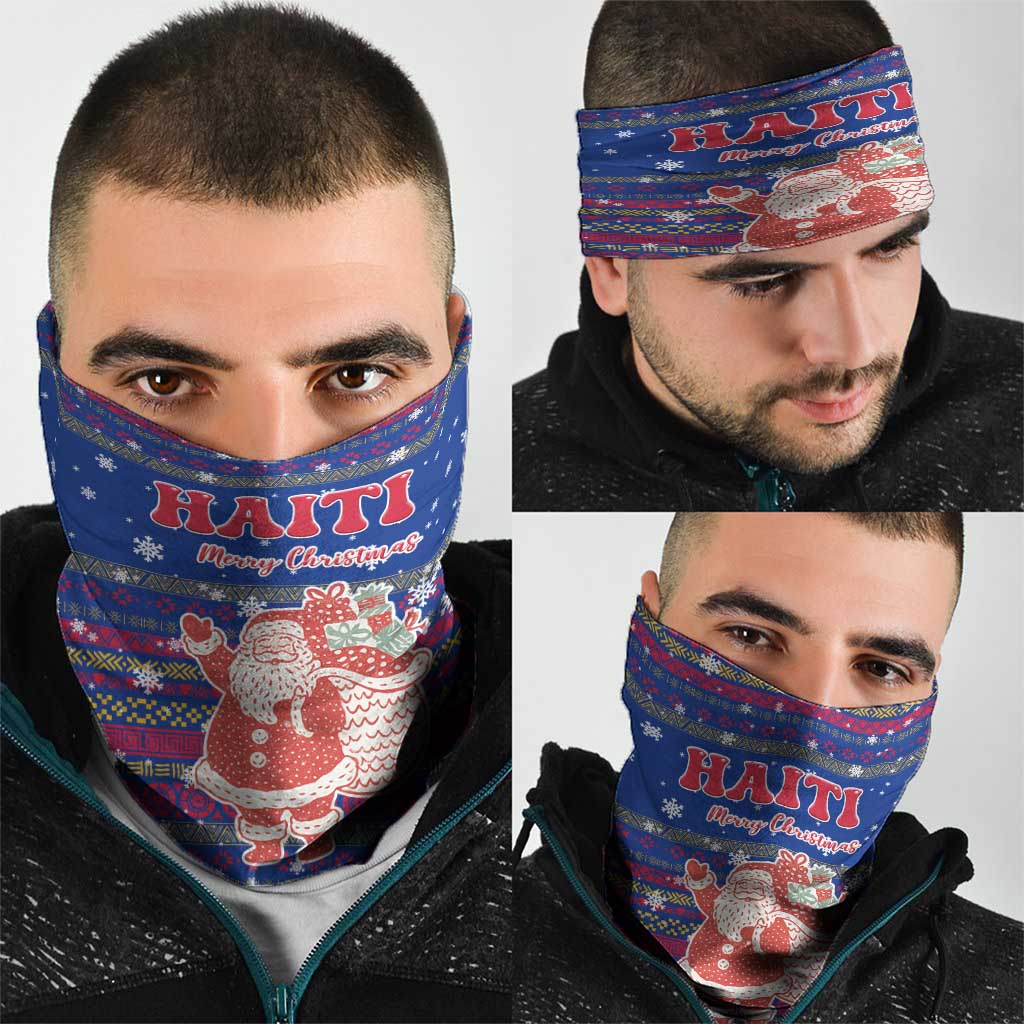 Haiti Christmas Neck Gaiter with Blue Red Xmas Santa Snowflake and Map TS04