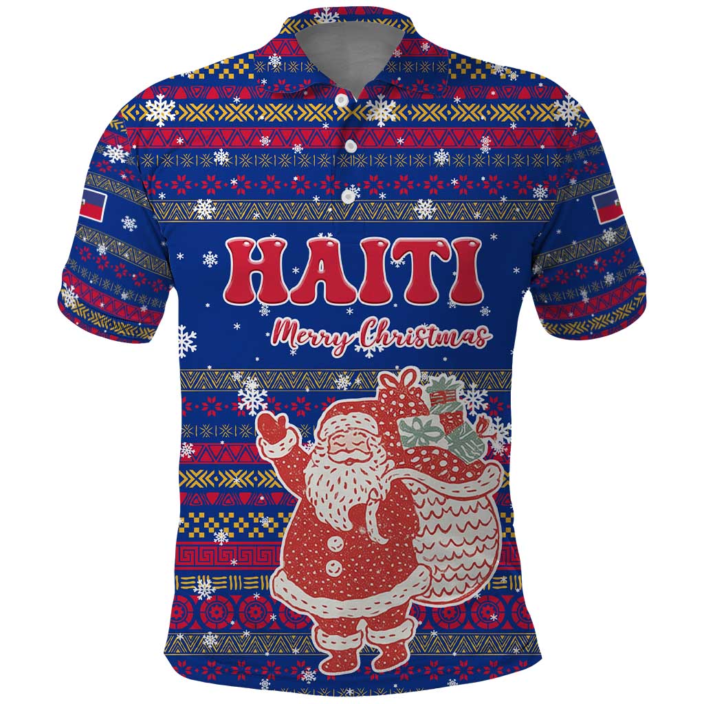 Haiti Christmas Polo Shirt with Blue Red Xmas Santa Snowflake and Map TS04
