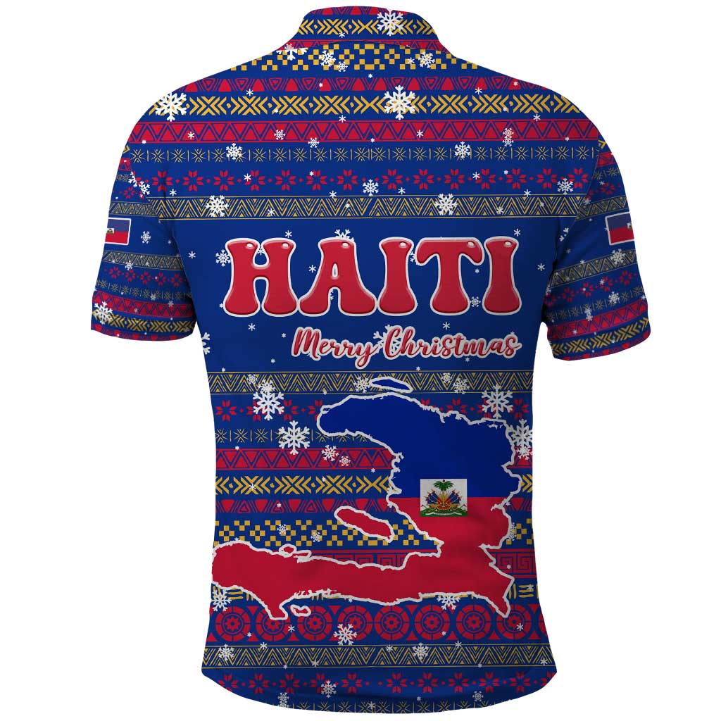 Haiti Christmas Polo Shirt with Blue Red Xmas Santa Snowflake and Map TS04