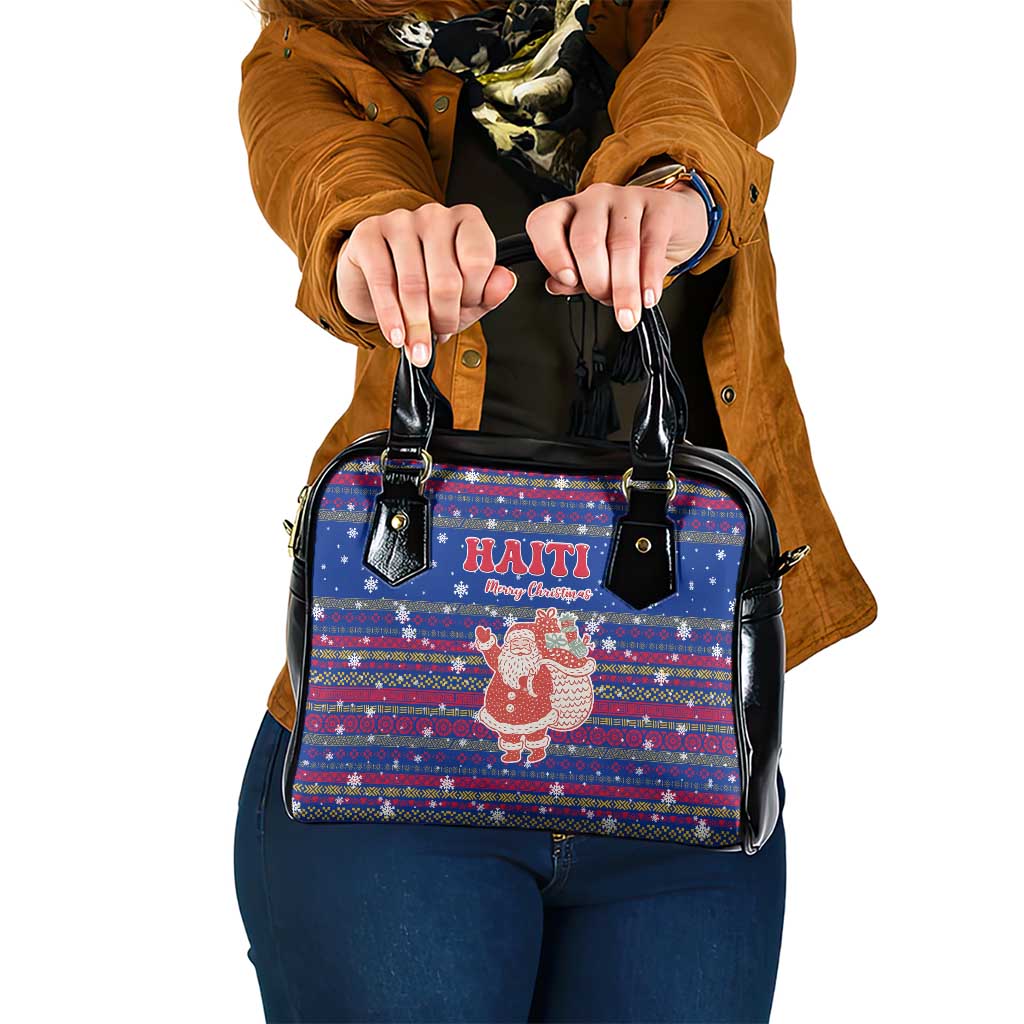 Haiti Christmas Shoulder Handbag with Blue Red Xmas Santa Snowflake and Map TS04