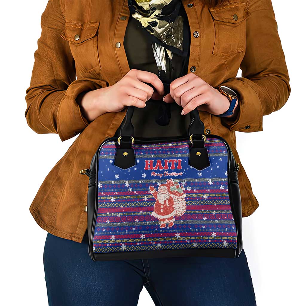 Haiti Christmas Shoulder Handbag with Blue Red Xmas Santa Snowflake and Map TS04