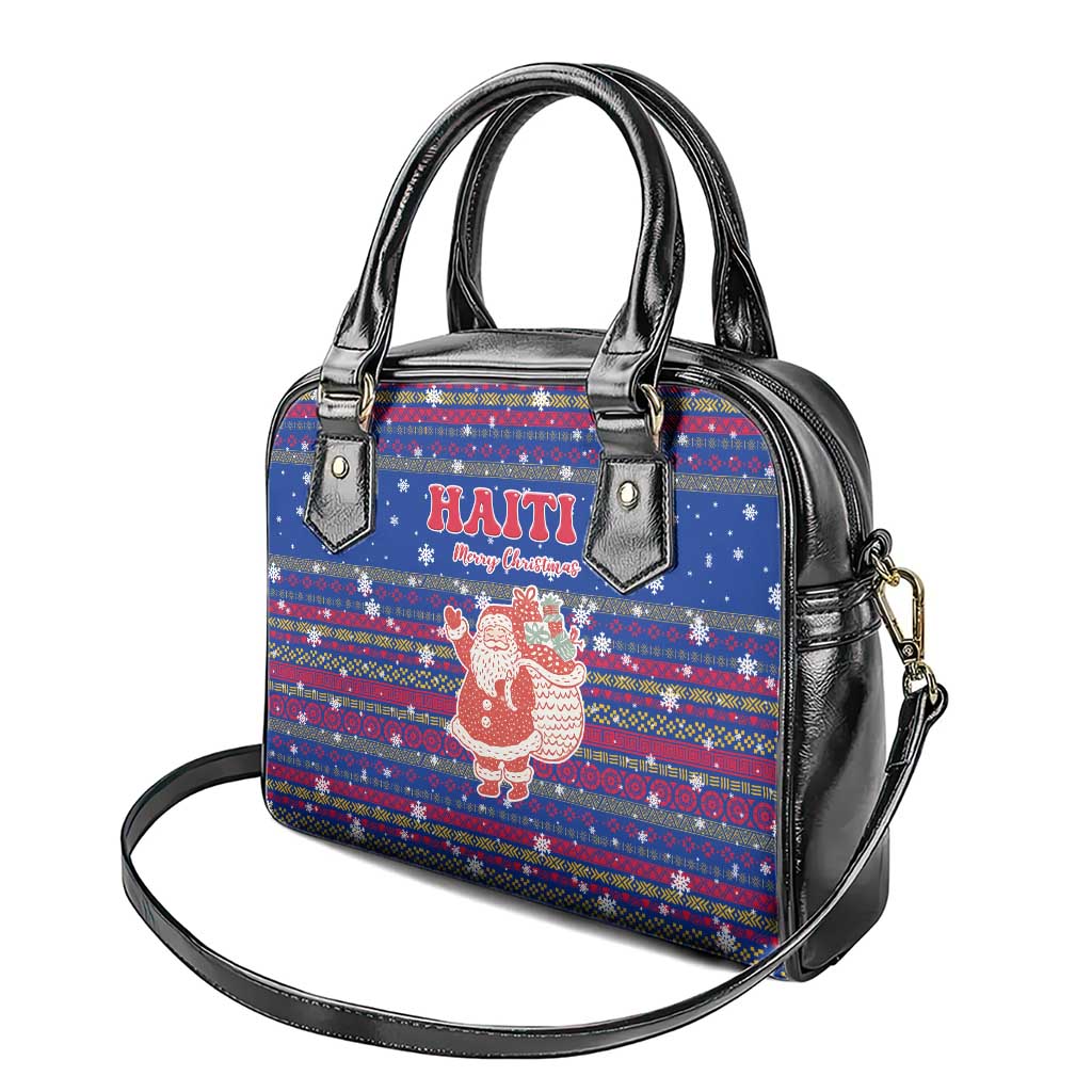 Haiti Christmas Shoulder Handbag with Blue Red Xmas Santa Snowflake and Map TS04