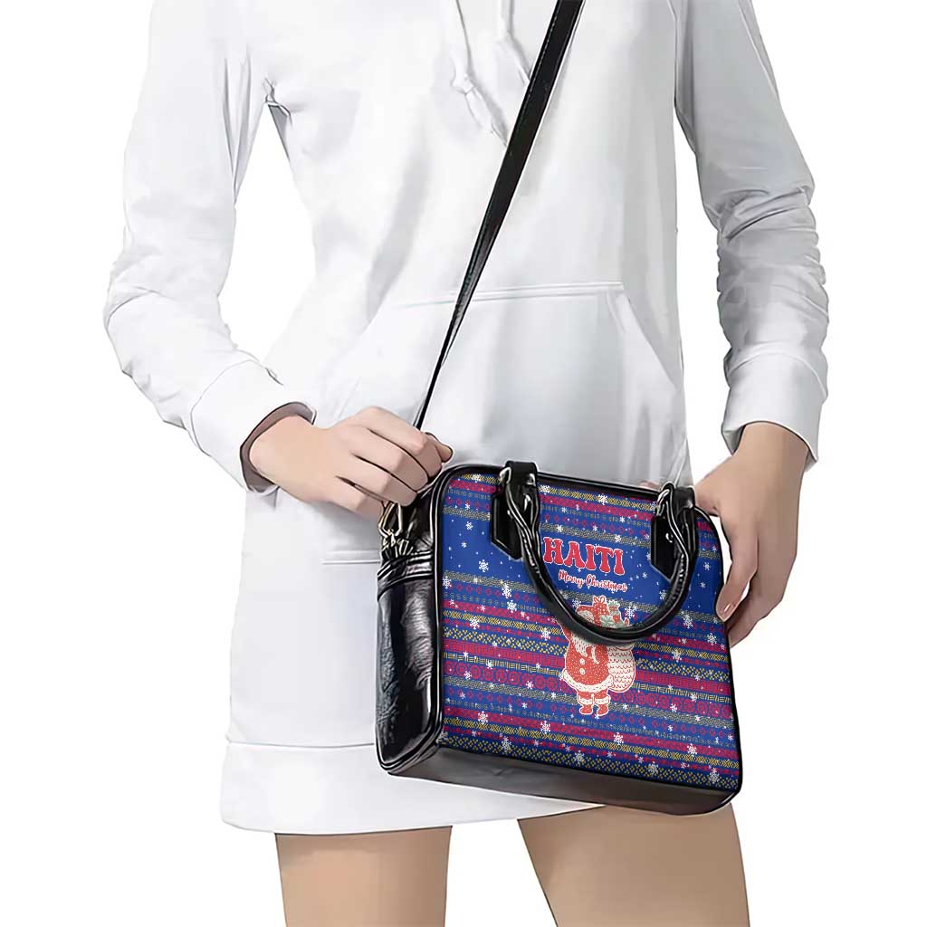Haiti Christmas Shoulder Handbag with Blue Red Xmas Santa Snowflake and Map TS04