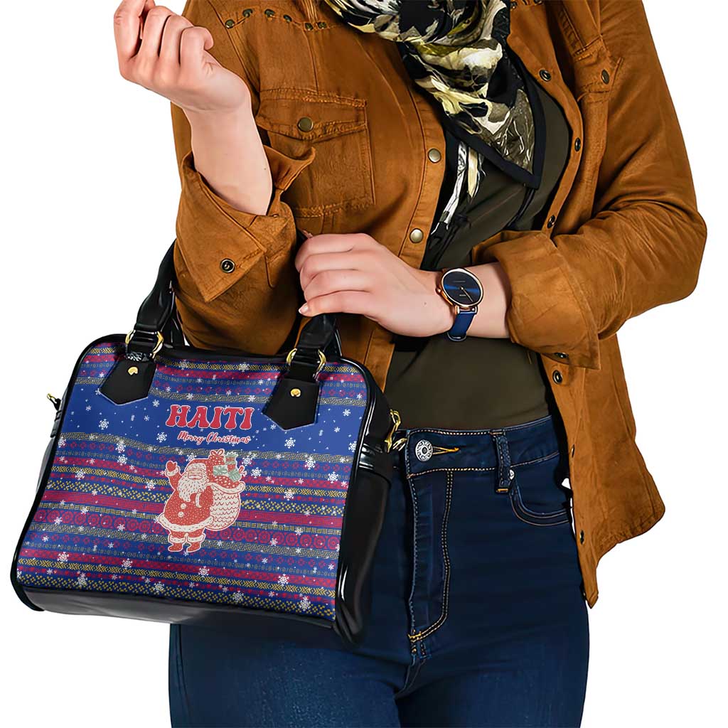 Haiti Christmas Shoulder Handbag with Blue Red Xmas Santa Snowflake and Map TS04