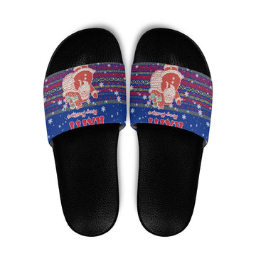 Haiti Christmas Slide Sandals with Blue Red Xmas Santa Snowflake and Map TS04